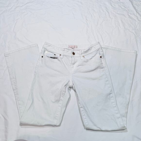 Tory Burch Mid Rise Flare Leg Jeans Women Size 26W x 29L White Cotton Blend Used - Picture 3 of 10